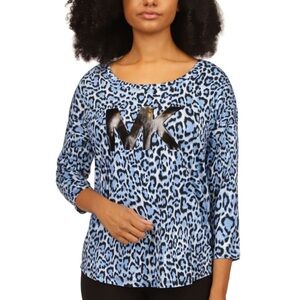 Michael Kors Black and Blue Animal Print Blouse